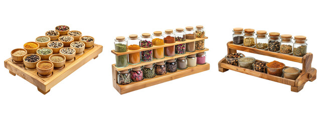 Spice racks with spices with transparent background