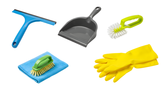 Essential Cleaning Tools for Home Care - Brush, Gloves, Squeegee, and More