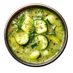 Refreshing Cucumber Soup in a Bowl isolated on a white background