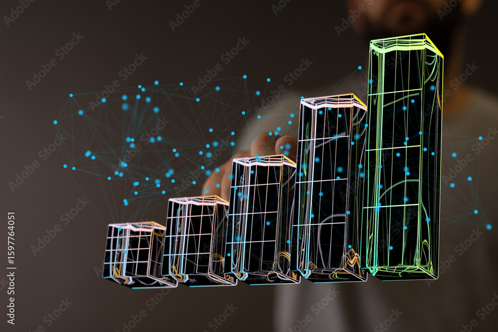 Poster visual representation of business growth and data analysis. modern technology concept.