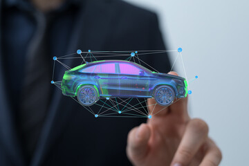 Innovative automotive technology.  3D model design, digital visualization.