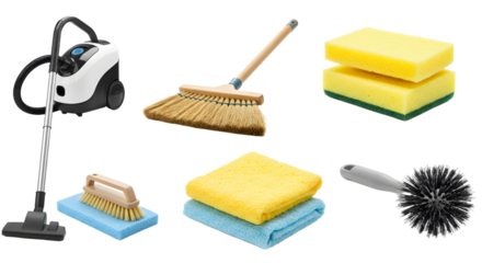 Cleaning Supplies Set with Vacuum Cleaner, Broom, Sponges, Brush, and Scrubber for Home Cleaning