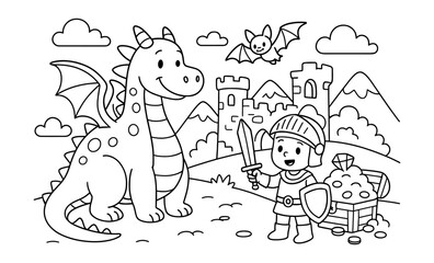 Cute knight and friendly dragon adventures in a fantasy castle