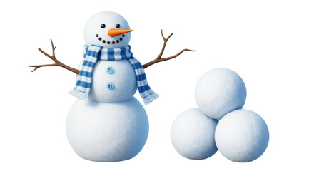 Isolated Snowman and Snowballs