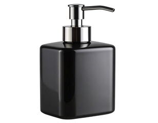 Contemporary ceramic soap dispenser with chrome pump, isolated on a transparent background
