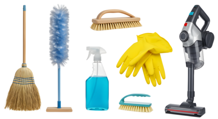 Complete Home Cleaning Kit with Broom, Dust Brush, Gloves, Spray Bottle, and Vacuum for Effective Housekeeping