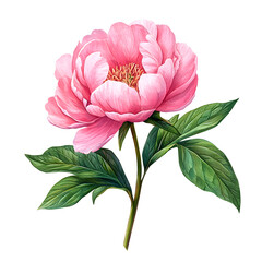 Pink Peony branch peony illustration botanical isolated on a white background