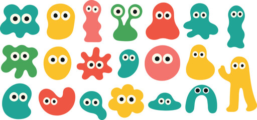 Colorful Kids Doodle Sea Creature Collection with Fun Cartoon Monsters.