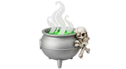 Isolated Halloween Cauldron with Skull