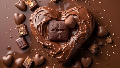 Decadent heart-shaped chocolate dessert with assorted treats in a warm, inviting setting perfect for celebrations and special occasions Generative AI