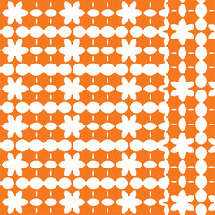 orange and  white flowers geometric pattern, seamless texture background