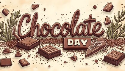Celebrating the joy of chocolate with a whimsical design featuring bars, pieces, and festive elements representing Chocolate Day Generative AI