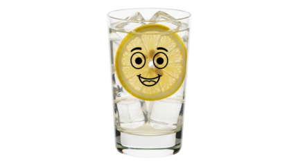 Isolated Lemon Slice Character in Glass with Ice