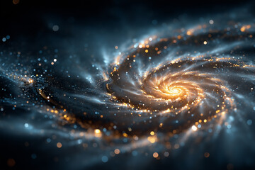 A digital abstract composition showing a radiant Fibonacci spiral glowing in space, surrounded by ethereal light trails and cosmic textures. 