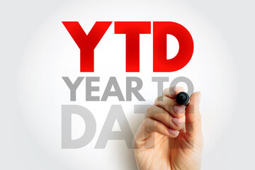 YTD Year To Date - period of time beginning the first day of the current calendar year or fiscal year up to the current date, acronym text concept background