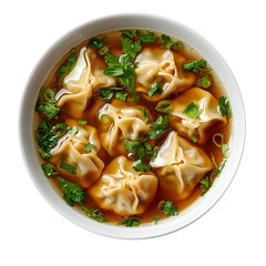 Pork Wonton Soup in a White Bowl Cut Out isolated on a white background