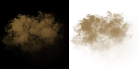 Abstract smoke texture with powdery splash and flying dust particles. Brown dirt cloud overlay for creative projects. PNG with transparent background for easy integration. © Александр Куспляк