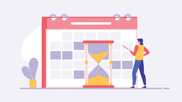 Illustration of a calendar with an hourglass and a person planning for the future events ahead