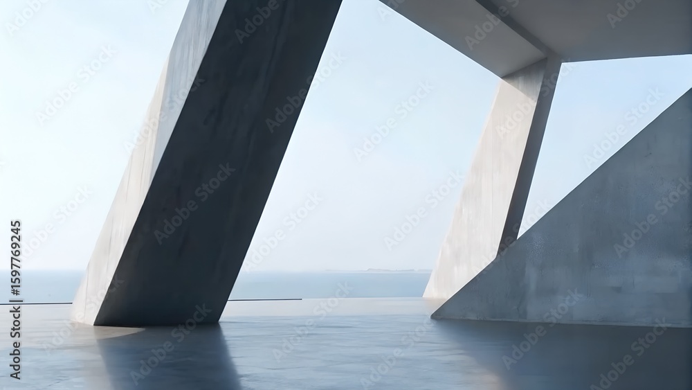 Poster 3d render of futuristic abstract white architecture with wavy walls and concrete floor – minimal car