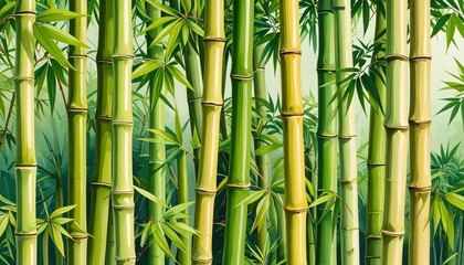 Obraz premium Japanese-style illustration of lush bamboo and leaves