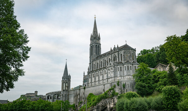 one of the churches in lourdes where pelgrims go in france