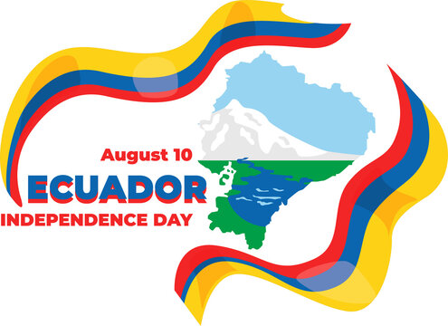 A vibrant illustration celebrating Ecuador's Independence Day featuring the national flag colors and a mountain landscape. Proudly showcases Ecuadorian heritage on August 10.