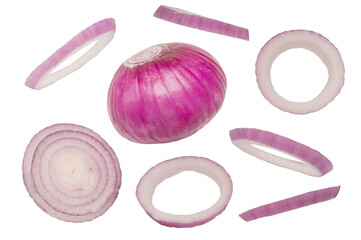 Whole and Sliced Red Onion Isolated on White
