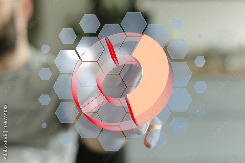 Aufkleber modern business analytics concept. person interacts with a 3d pie chart infographic on a digital int
