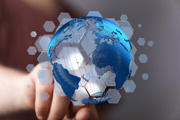High-tech digital world, global network, internet connection, futuristic technology, digital earth,...