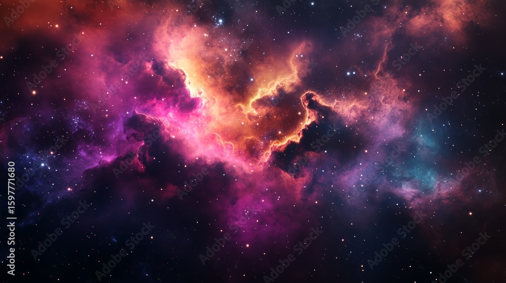 Poster nebula, a cosmic cloud of gas and dust, illuminates the vast expanse of universe, creating a mesmeri