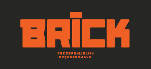 Blocky font logo alphabet, bold typography geometric sans letters strong techno typeface for sport branding logo, heavy headline, industrial typographic design, building company label. Vector typeset © artyway