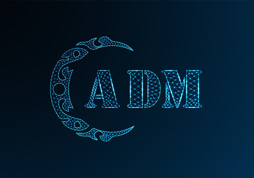 Low poly letter logo ADM design. ADM letter logo low poly vector design on blue color gradient background. ADM logo low poly design