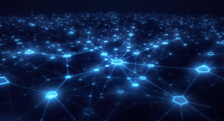 Fototapeta premium Glowing Blue Network: Digital Connections and Data Flow Visualization