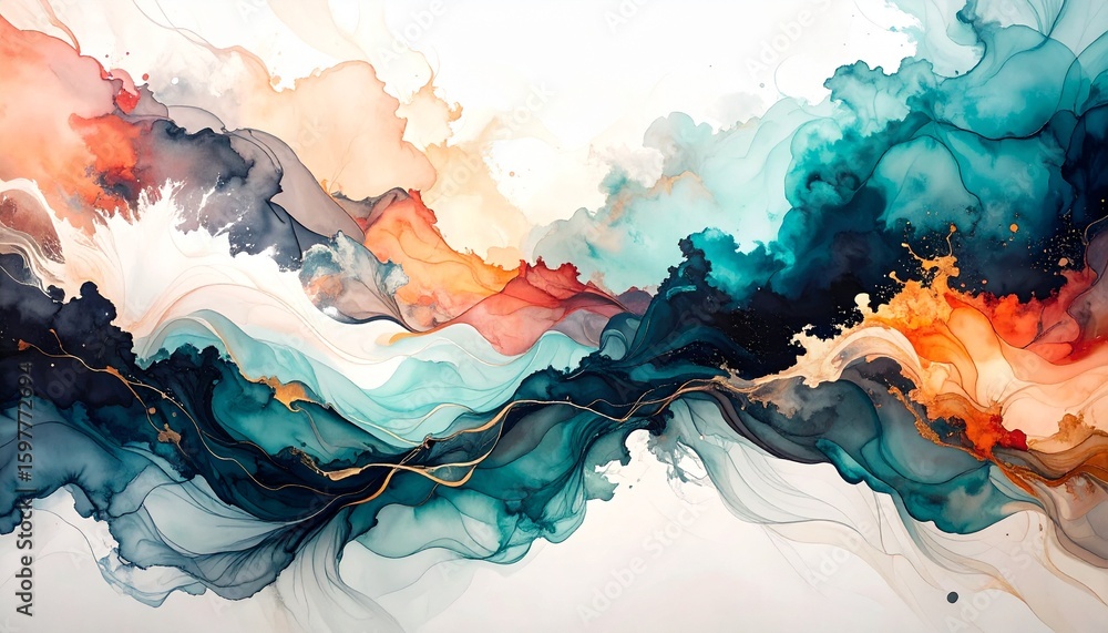 Poster abstract ink painting background with dynamic flow of ink