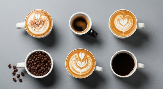 Collection of coffee drinks and beans