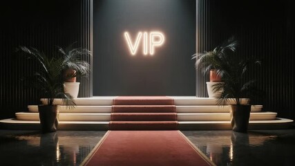 VIP entrance with red carpet and illuminated sign