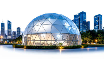 Nighttime Futuristic Urban Biodome Scene on White Background
