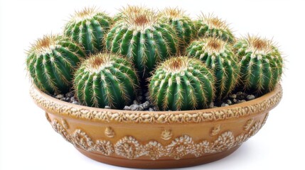Isolated green cactus in a terracotta pot with no background, clean and sharp edges, perfect for design cutouts