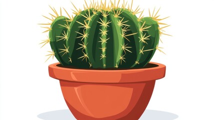 Isolated green cactus in a terracotta pot with no background, clean and sharp edges, perfect for design cutouts