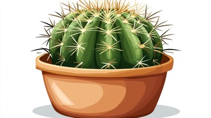 Isolated green cactus in a terracotta pot with no background, clean and sharp edges, perfect for design cutouts