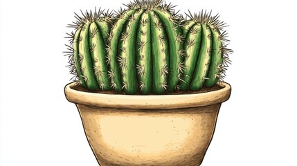 Isolated green cactus in a terracotta pot with no background, clean and sharp edges, perfect for design cutouts