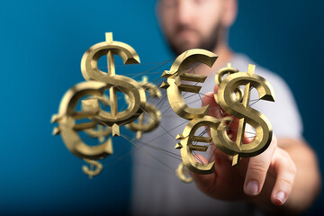 Interconnected dollar and euro symbols.  Global finance, currency exchange, investment concept.