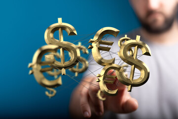 Image depicting interconnected dollar and euro symbols, representing global finance and currency...