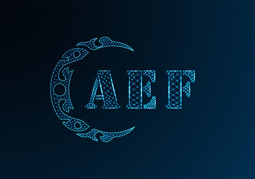 Low poly letter logo AEF design. AEF letter logo low poly vector design on blue color gradient background. AEF logo low poly design