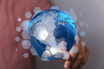 High-tech digital globe, innovation, networking, global connection, futuristic technology,...