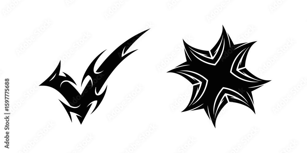 Poster tribal style check and cross mark vector icon set with sharp tattoo design for creative choice symbo