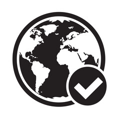 Global approval icon illustrating worldwide acceptance and international agreement with the earth