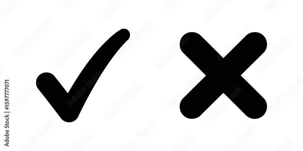 Poster simple black check and cross mark icon set for yes no decision making vote option choice symbol for 