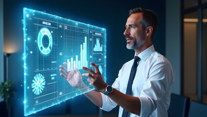 businessman touching digital screen, businessman touching virtual screen,