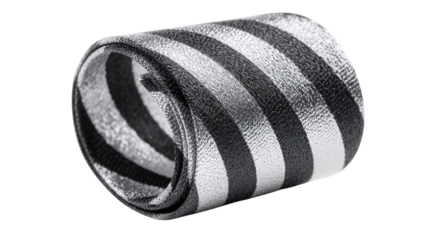 Striped Silver Tie: A visually striking silver tie with bold black stripes, expertly folded and presented in a professional setting.